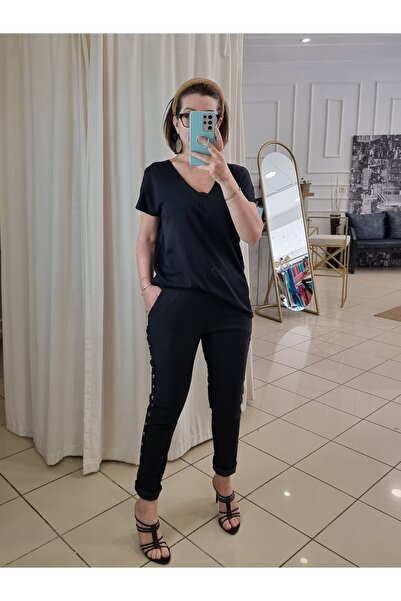 pudubutik Studded Lycra Italian Trousers Black