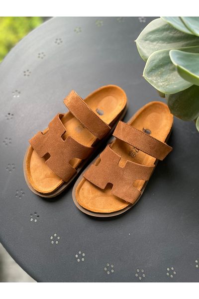 Land of Cork Anatomical Natural Cork Sole Genuine Suede Leather Platform Sole Slippers