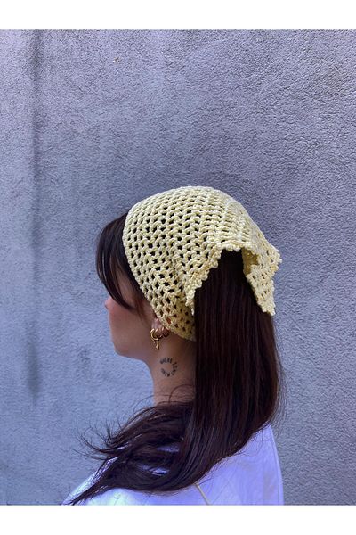 MELUSH Yellow Colored Veronika Model Bandana, Butter Yellow Handmade Knitted Bandana