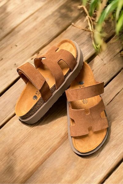 Land of Cork Anatomical Natural Cork Sole Genuine Suede Leather Platform Sole Slippers