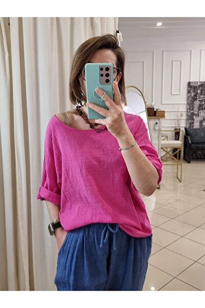 pudubutik Oversize İtalyan Müslin Bluz Pembe