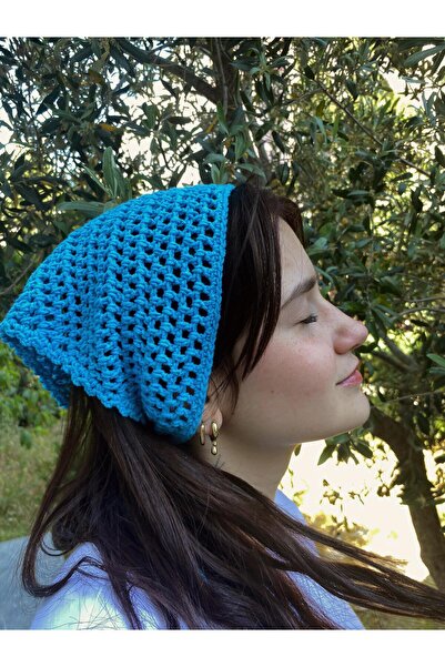 MELUSH Bandană model plasă de culoare albastră, bandană tricotată manual