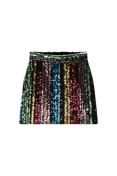 MERT ERKAN Çok Renkli Tül Üzeri Payet İşlemeli Astarlı Mini Etek