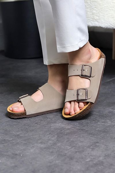 Land of Cork Чехли Albus Taupe Suede Cork Sole