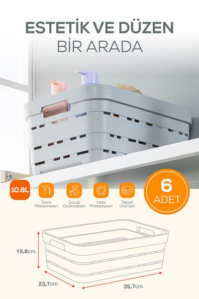 Vienev Cutie de depozitare perforată de 10,8 litri, 6 bucăți, albastru
