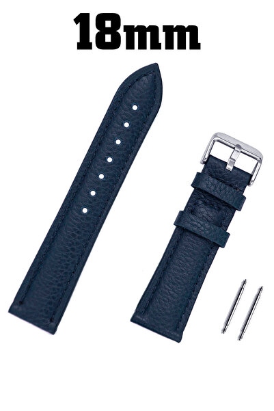 Saatse حزام ساعة من الجلد الطبيعي باللون الكحلي مقاس 18 ملم