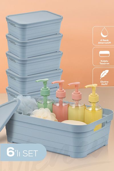 Vienev Cutie de depozitare de 8,2 litri cu 6 capaci albastru