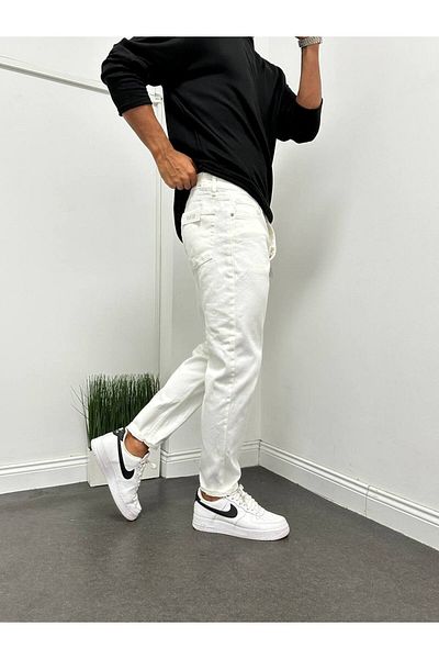 Gambocci Men's White Boyfriend Comfortable Fit Pants