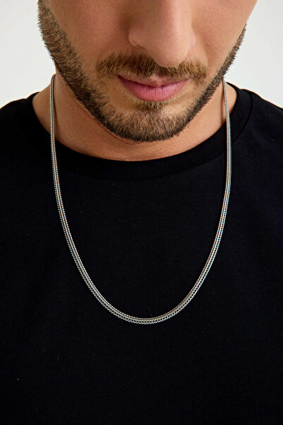 ANDA 925 Ayar Gümüş Oksitli Yassı Balık Sırtı Tilki Kuyruğu Kolye 4 mm genişl...