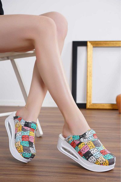 BlueOrtopedi Cat Patterned Women's Sabo Air Max Orthopedic and Anatomical Comfortable and Comfortable Slippers