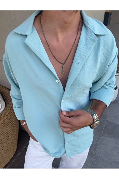 King Brothers Ανδρικό πουκάμισο μέντας Loose Fit Oversize Λινό Μέντα Χρώμα Ayrobin