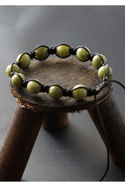 ESK KEHRİBAR Macrame Bracelet - Agate Stone Striped, Veined Pattern, Adjustable Size