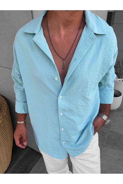 King Brothers Ανδρικό πουκάμισο μέντας Loose Fit Oversize Λινό Μέντα Χρώμα Ayrobin