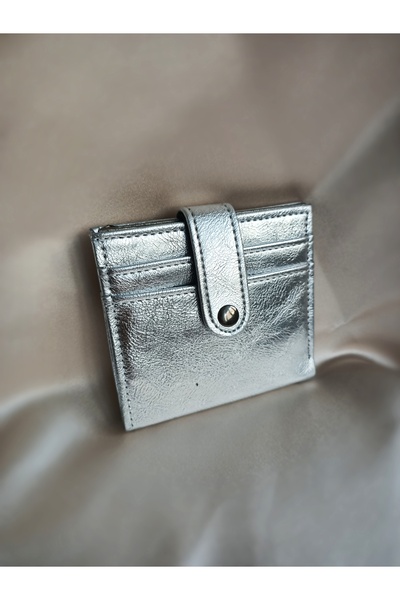 Gül Karatekin Women's Matalik Silver Snap Closure Glitter Card Holder (Sim Dumping)