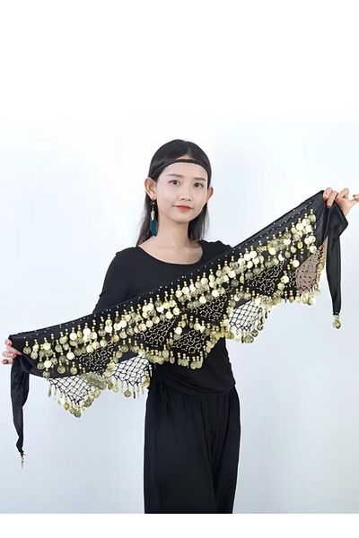 Generic Belly Dance Costume Belt Hip Scarf Tassel Hip Skirt Waist Chain Performance Black