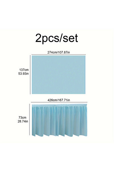 Choice SKY BLUE 2pcs Tablecloth Set Disposable Solid Color Table Cover Table ...
