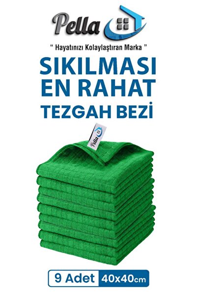 pella 9'lu Tezgah Bezi Ithal 40x40cm Yüksek Su Emici Mutfak Temizlik Bezi