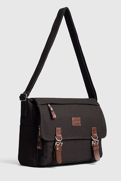 By Hakan Gk72 Canvas Messenger Bag Shoulder Bag School Bag with Laptop Compartment Black
