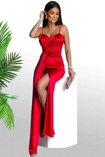 ADA MODA Elegant Long Satin Dress With Straps