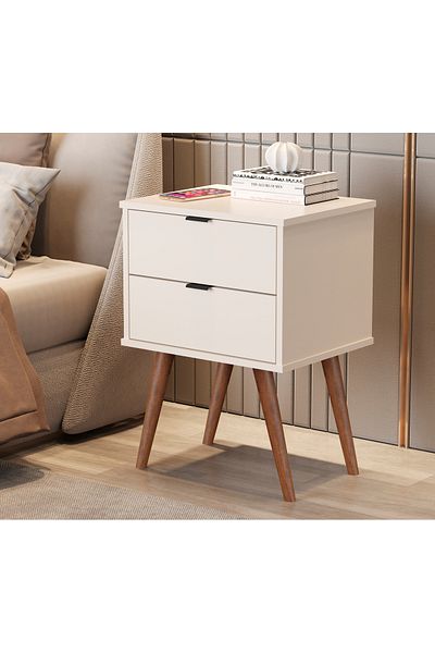 JB Moviecs Bedroom side table with 2 drawers, off-white color