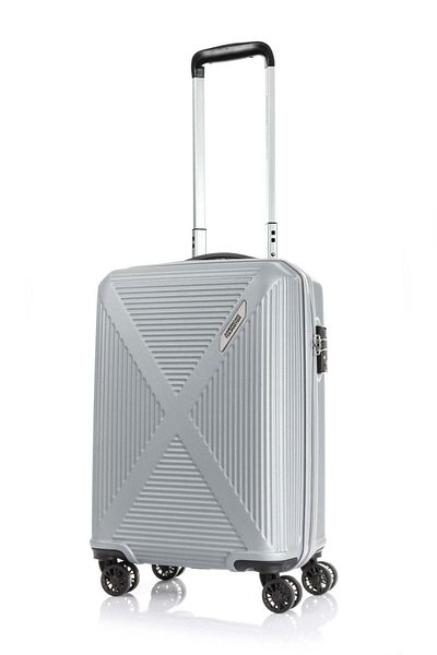 American Tourister حقيبة سفر كواترو الصلبة مقاس 55 سم - فضية اللون مع قفل TSA
