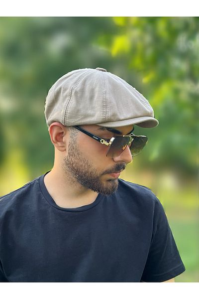 ZERAMİNE Linen Cap Peaky Blinders British Style Cap Hat Elastic Beige