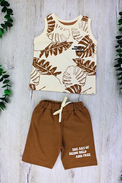 EYMİRGİYİM Leaf Patterned Shorts Baby Boy Children's Suit 2 Years Old, 3 Years Old, 4 Years Old, 5 Years Old