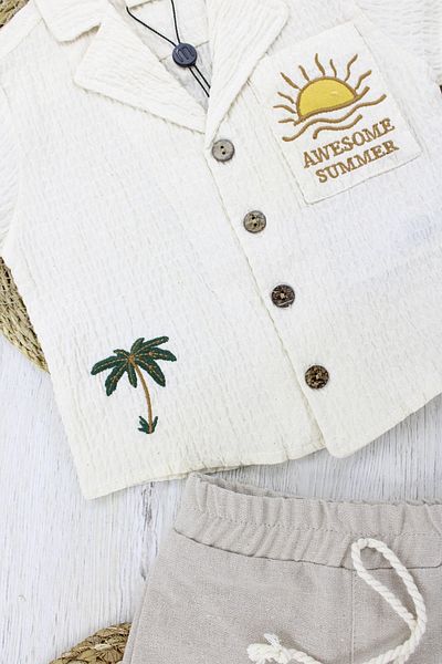 EYMİRGİYİM Shirt Suit Linen Pocket Shorts Men's Set 3-6 Months, 6-9 Months, 9-12 Months, 12-18 Months