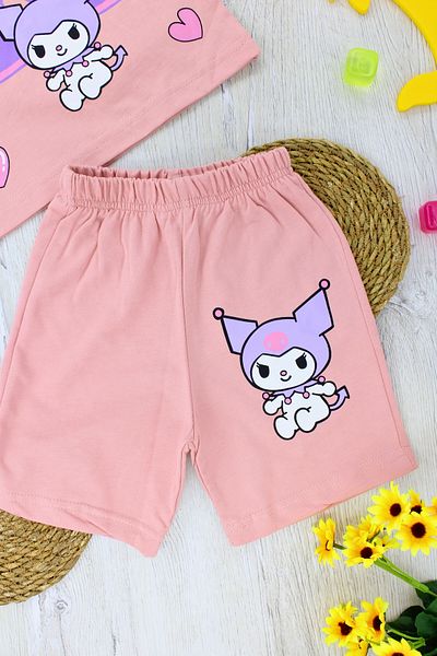 EYMİRGİYİM Double Set with Combed Cotton Shorts for Girls 3-4 Years, 5-6 Years, 7-8 Years, 9-10 Years