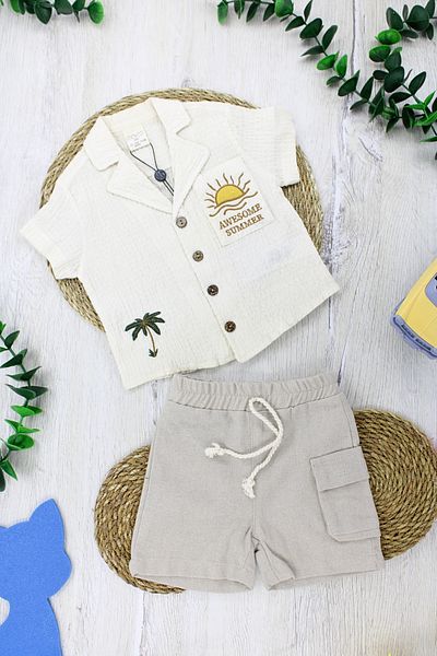 EYMİRGİYİM Shirt Suit Linen Pocket Shorts Men's Set 3-6 Months, 6-9 Months, 9-12 Months, 12-18 Months