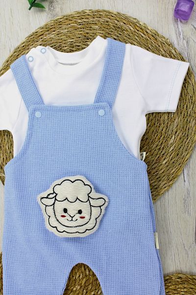 EYMİRGİYİM Lamb Figured Short Salopet Double Set for Girls and Boys 0-3 Months, 3-6 Months, 6-9 Months