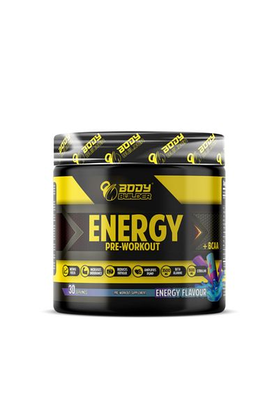 Body Builder Energy Pre workout Plus BCAA, Energy Flavor, 30 Servings, Increases Endurance