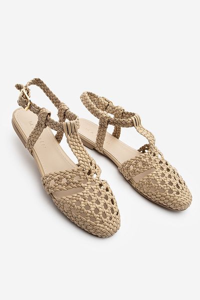 Marjin Women's Ankle Strap Open Back Hand Knitted Daily Sandals Zervin Beige