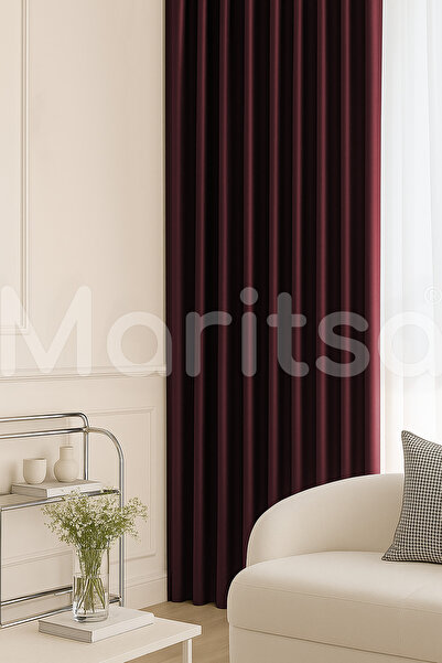 MARİTSA Blackout Serisi Karartma Işık Geçirmez Bordo Pilesiz(1X1) Tek Kanat G...
