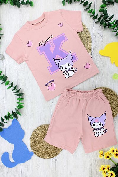 EYMİRGİYİM Double Set with Combed Cotton Shorts for Girls 3-4 Years, 5-6 Years, 7-8 Years, 9-10 Years
