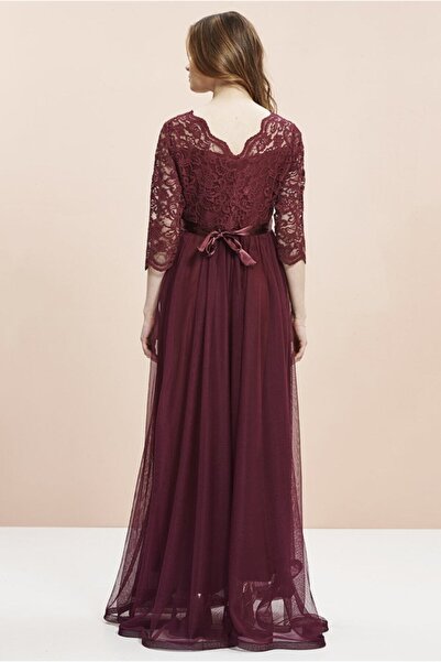 Genel Markalar Tül Dantel Kombinli Uzun Abiye Hamile Elbise