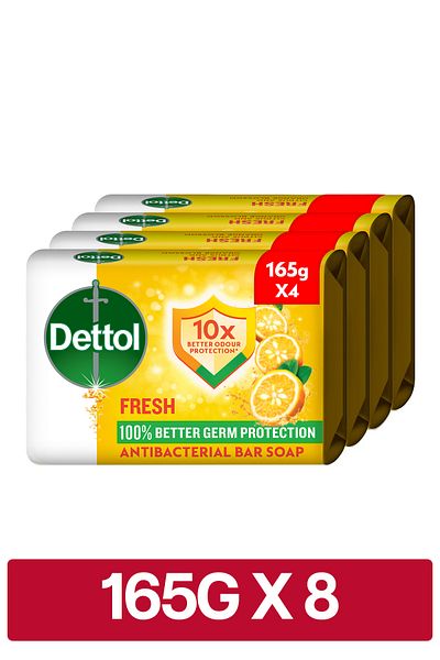 Dettol Fresh Bathing Soap, Citrus & Orange Blossom Scent, 165g x 8