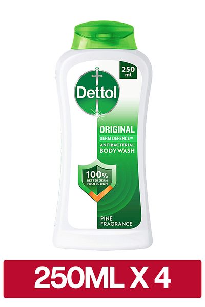 Dettol Original Shower Gel & Body Wash, Pine Scent, 250ml x 4