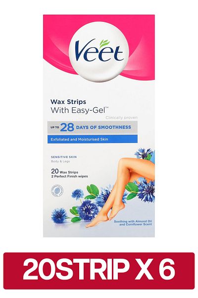 Veet Hair Removal Easy-Gel Wax Strips Body&Legs 20 Wax Strips Twin Pack x6