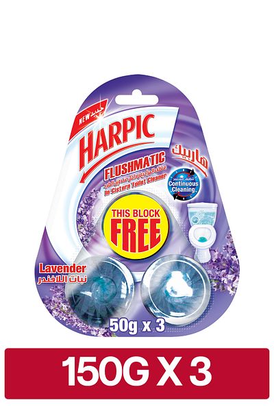 Harpic Flushmatic In-Cistern Toilet Cleaner, Lavender Scent, (50g x 3) x3