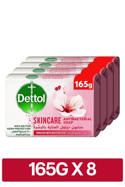 Dettol Skincare Bathing Soap, Rose & Sakura Blossom Scent, 165g x 8