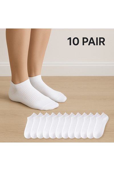 WORTHY SOCKS 10 Pairs of Women's Ribbed Short White Booties Socks 10 Pairs