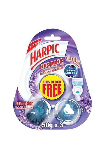 Harpic Flushmatic In-Cistern Toilet Cleaner, Lavender Scent, (50g x 3) x3