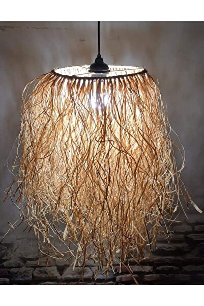 Hasır Dünyam Hasır Püsküllü Avize Rafya Bohem Avize