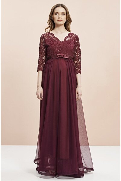 Genel Markalar Tül Dantel Kombinli Uzun Abiye Hamile Elbise