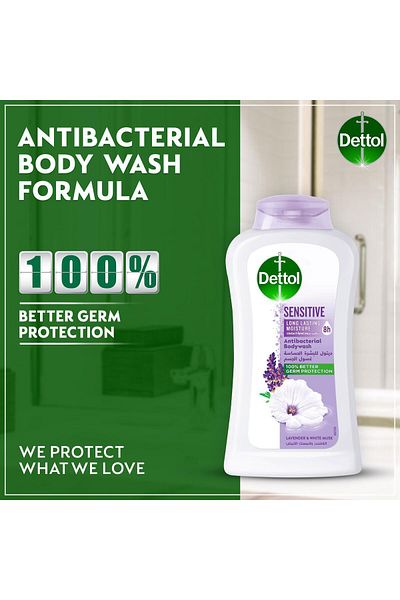 Dettol Sensitive Shower Gel & Body Wash, Lavender & White Musk Scent, (250ml + 500ml) x2