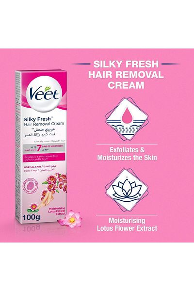 Veet Silky Fresh Hair Removal Cream, Moisturising Lotus Flower Extract Scent, 100g x 6
