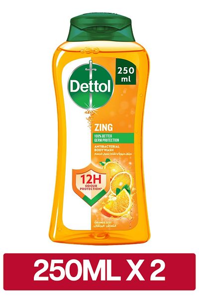 Dettol Zing Antibacterial Bodywash Orange Zest Scent, 250ml x2