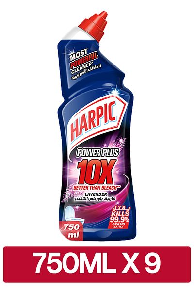 Harpic Power Plus Toilet Cleaner, Lavender Scent, 750ml x 9