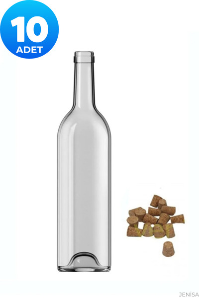 Şişecam 10 Adet Mantarlı Dibi Çukur Şeffaf Cam Şişe 750 Cc Şarap Zeytinyağı Ş...